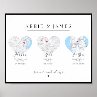 Our Love Journey Location Map Couple Anniversary Poster