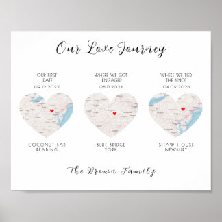 Our Love Journey Location Map Couple Anniversary Poster
