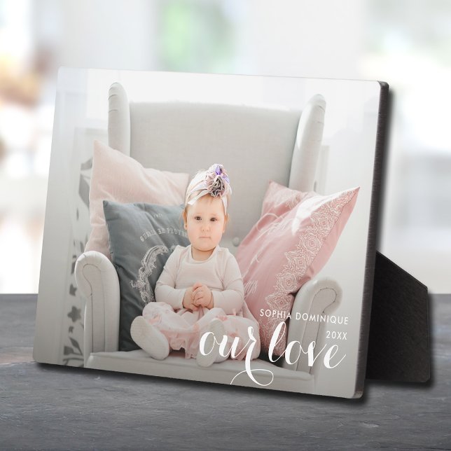 OUR LOVE Script Tabletop Easel Photo Plaque (Creator Uploaded)