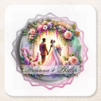 Our Love Shines As Bright As The Moon Wedding Square Paper Coaster
