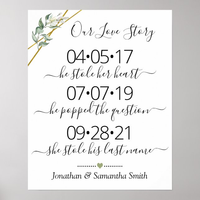 Our love story Best yes day wedding greenery gold Poster (Front)