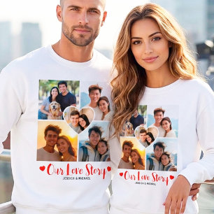 Our Love Story Custom Heart Photo Collage Couple Sweatshirt