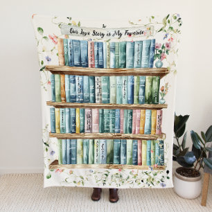 Our Love Story in Books   Customizable Couples Fleece Blanket
