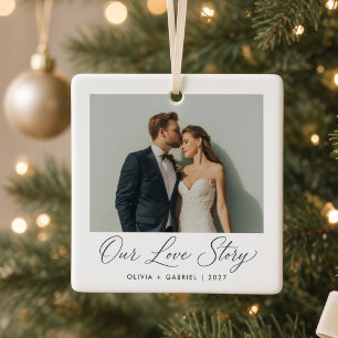 Our Love Story Personalised Wedding Photo Couple Ceramic Ornament