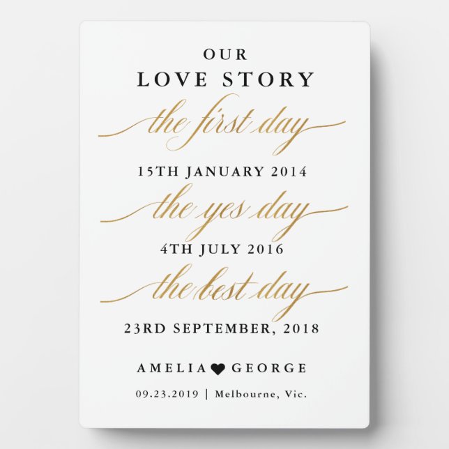 Our love story timeline sign gold plaque (Front)