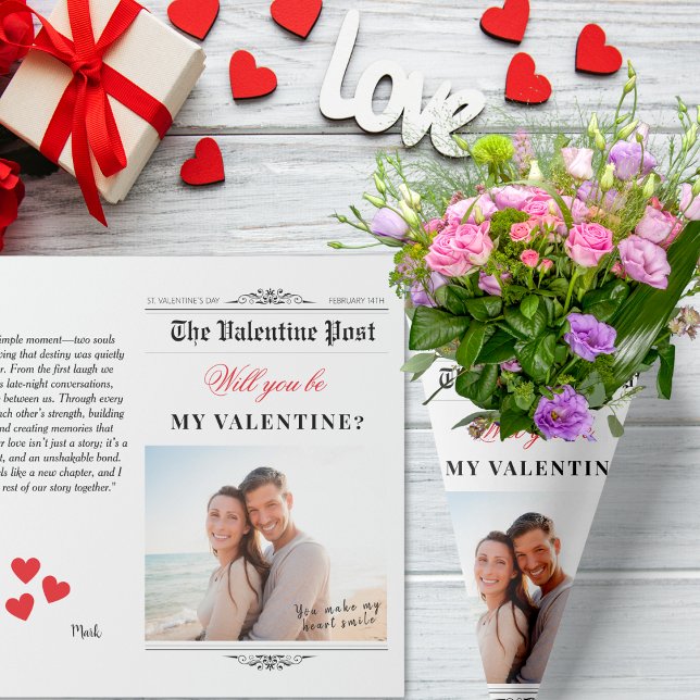 Our Love Story Valentines Day Newspaper Red Hearts Wrapping Paper Sheet (Our Love Story Valentines Day Newspaper Red Hearts Wrapping Paper Sheets)