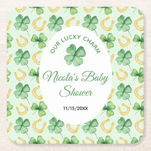 Our Lucky Charm St Patrick's Baby Shower Square Paper Coaster