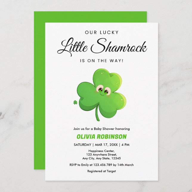 Our Lucky Little Shamrock Baby Shower  Invitation (Front/Back)