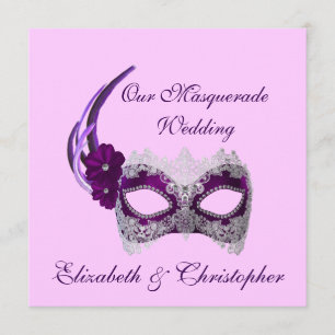 "Our Masquerade Wedding" - Royal Purple Mask Invitation