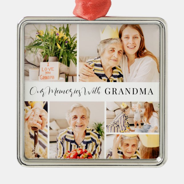 Our Memories with Grandma Modern Photo Collage Metal Tree Decoration (Front)