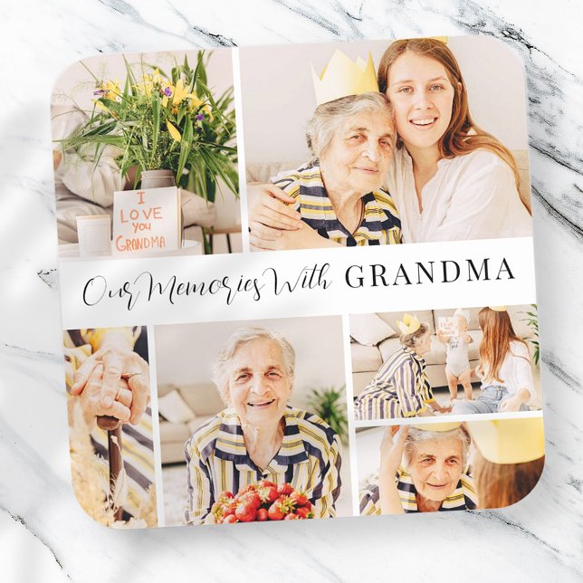 Our Memories with Grandma Modern Photo Collage Square Sticker (Creator Uploaded)