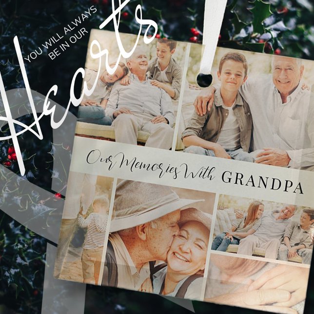 Our Memories with Grandpa Modern Photo Collage Glass Tree Decoration (Creator Uploaded)