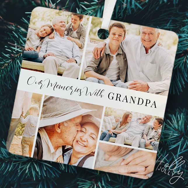 Our Memories with Grandpa Modern Photo Collage Metal Tree Decoration (Creator Uploaded)