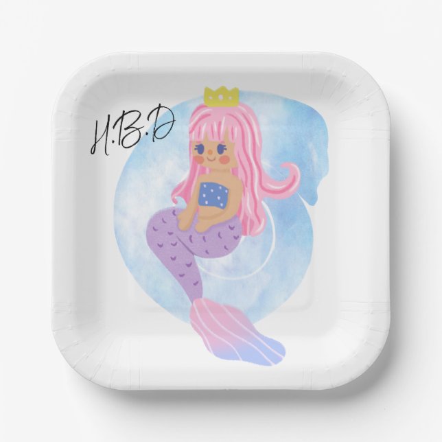 Our mermaid party theme collection is perfect for  paper plate (Front)