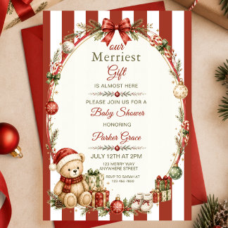 Our Merriest Gift Red Green Christmas Baby Shower Invitation