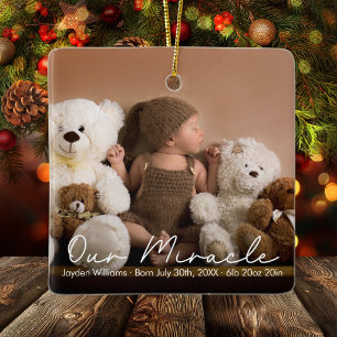 Our Miracle Edit Birth Stats Baby Photo Christmas Ceramic Ornament