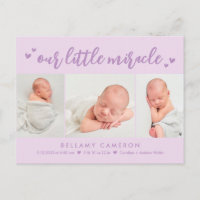 Our Miracle Editable Colour Baby Birth Announcemen