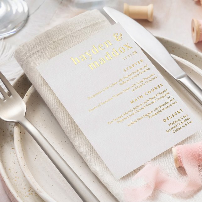 Our Moment REAL FOIL Modern Wedding Menu Card (Creator Uploaded)