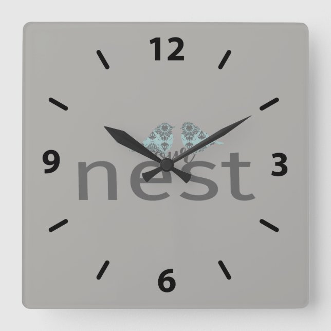 Our Nest Gray Typography With Two Birds Square Wall Clock (Front)