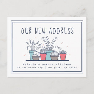 Our New Address Doodle House Plants Postcard