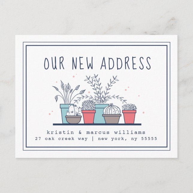 Our New Address | Doodle House Plants Postcard (Front)