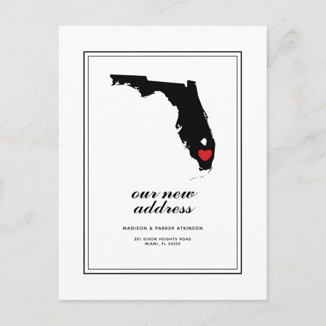 Our New Address in FL | Mark Your City W/Heart Postcard (Front)