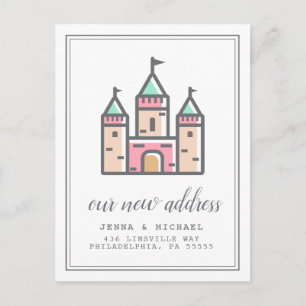 Our New Address Pastel Castle Home Postcard