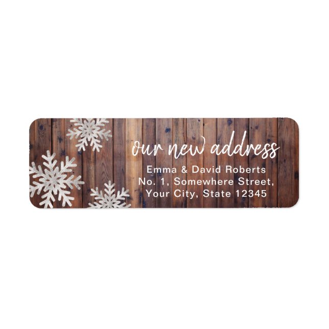 Our New Address Rustic Winter Snowflakes (Front)