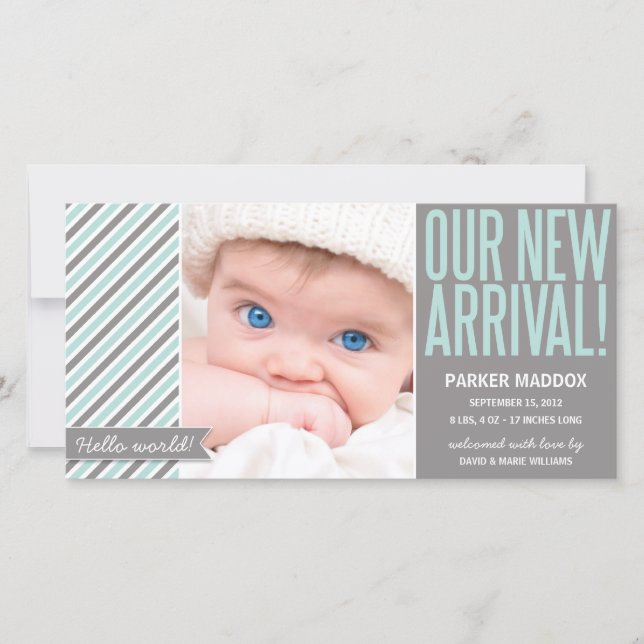 OUR NEW ARRIVAL IN GRAY | BIRTH ANNOUNCEMENT (Front)