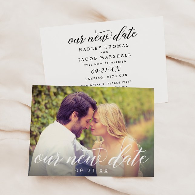 Our New Date Modern Calligraphy Wedding Photo Save The Date (Creator Uploaded)