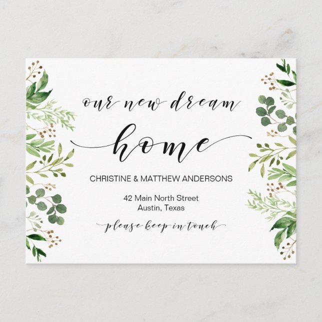 Our New dream home, Greenery, Moving Announcement Postcard (Front)