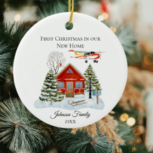 Our New Home Cessna Aeroplane Cute Watercolor Ceramic Tree Decoration