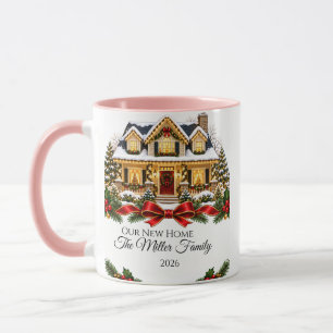 Our New Home Christmas House with Family Name and Mug