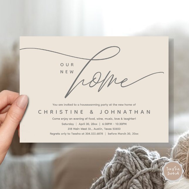 Our New Home, Cosy Lovely Housewarming Party Invitation (Our New Home, Cozy Lovely Housewarming Party Invitation Card, PDF, Cream Grey)