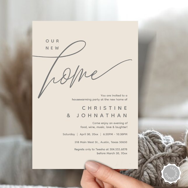 Our New Home, Cosy Lovely Housewarming Party Invitation (Our New Home, Cozy Lovely Housewarming Party Invitation Card, PDF, Portrait, Cream Grey)