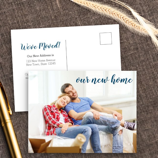 Our New Home Custom Full Bleed Photo We've Moved Announcement Postcard (New Address postcard with horizontal photo)