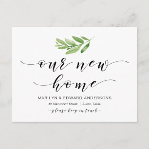 Our New Home, Greenery, Moving Announcement Postcard
