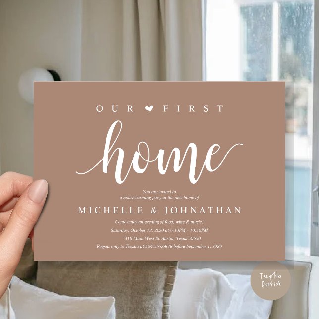 Our new home, Housewarming party invitation cards (Our First Home, Housewarming party invitation card, PDF, Modern Rustic, New Home, in Taupe)