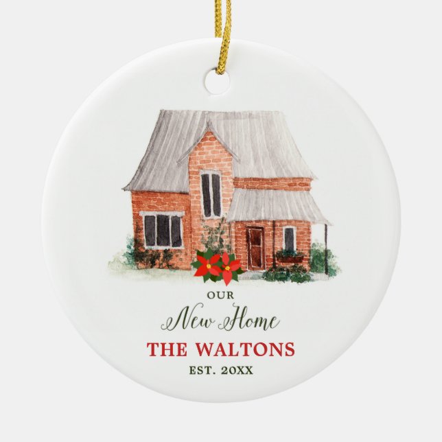 Our New Home Personalised First Christmas Address Ceramic Tree Decoration (Front)