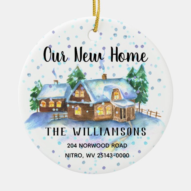 Our New Home Photo Address Holiday Keepsake Ceramic Tree Decoration (Front)
