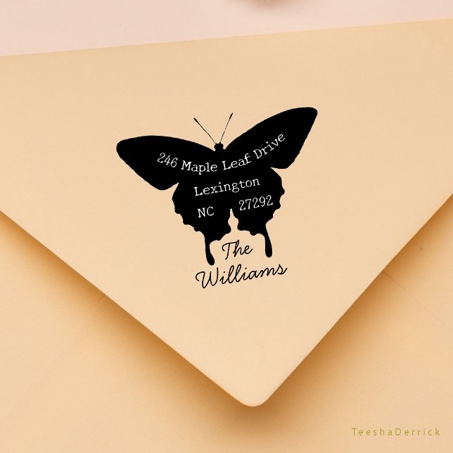 Our New House Announcement Cute Return Address Rubber Stamp (Our New House Announcement Cute Butterfly shape or Wedding RSVP Return Address Rubber Stamp)