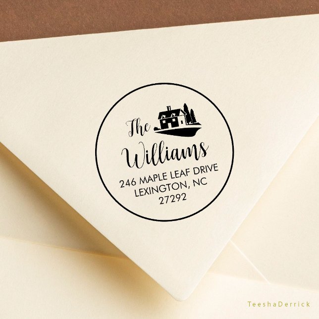 Our New House Announcement Return Address Round  Rubber Stamp (Our New House Address Announcement Modern Rustic Round Rubber Stamp)