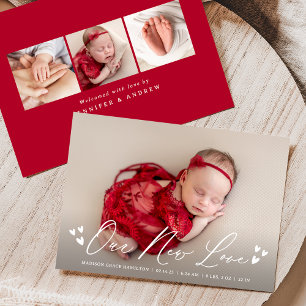 Our New Love Script 4 Photo Birth Announcement