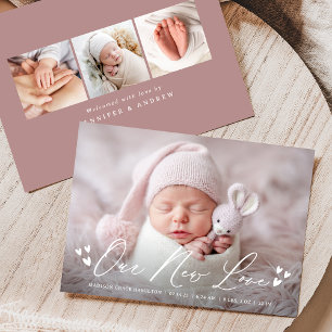 Our New Love Script 4 Photo Birth Announcement