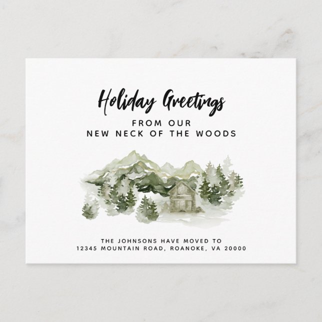 Our New Neck of the Woods Holiday Moving Announcement Postcard (Front)