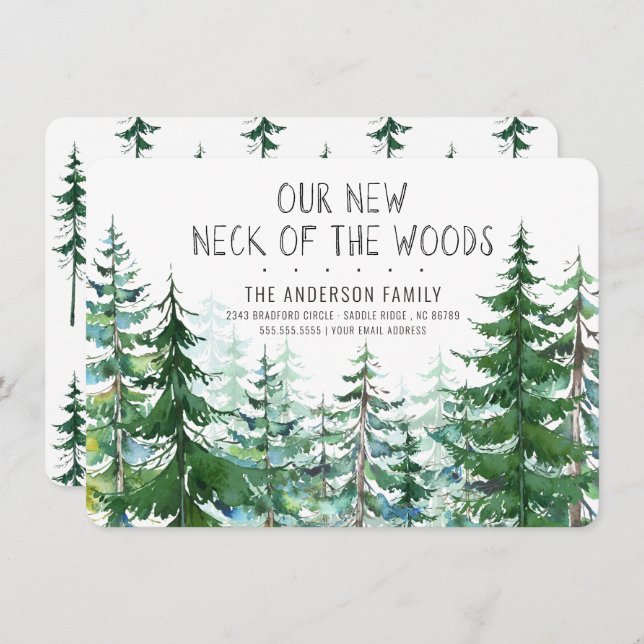 Our New Neck of the Woods Pine Spruce Trees Moving Invitation (Front/Back)