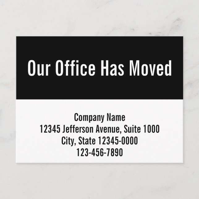 Our Office Has Moved Black and White Template Postcard (Front)