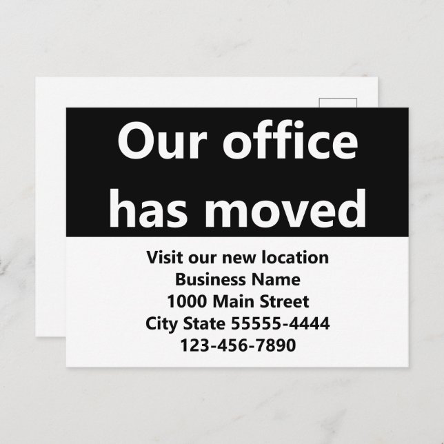 Our Office Has Moved Black Moving Announcement Postcard (Front/Back)