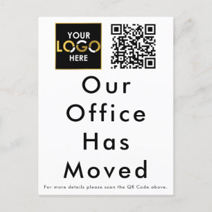 Our Office Has Moved Business Logo QR Code Postcard