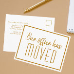 Our Office Has Moved Chic Gold Business Moving Postcard<br><div class="desc">We have a new address moving postcard for a modern business or chic corporation looking to update their clients on a new location. Our office has moved. Classy,  minimalist typography on sleek white and gold postcards for your company. Customise the change of address on the back.</div>
